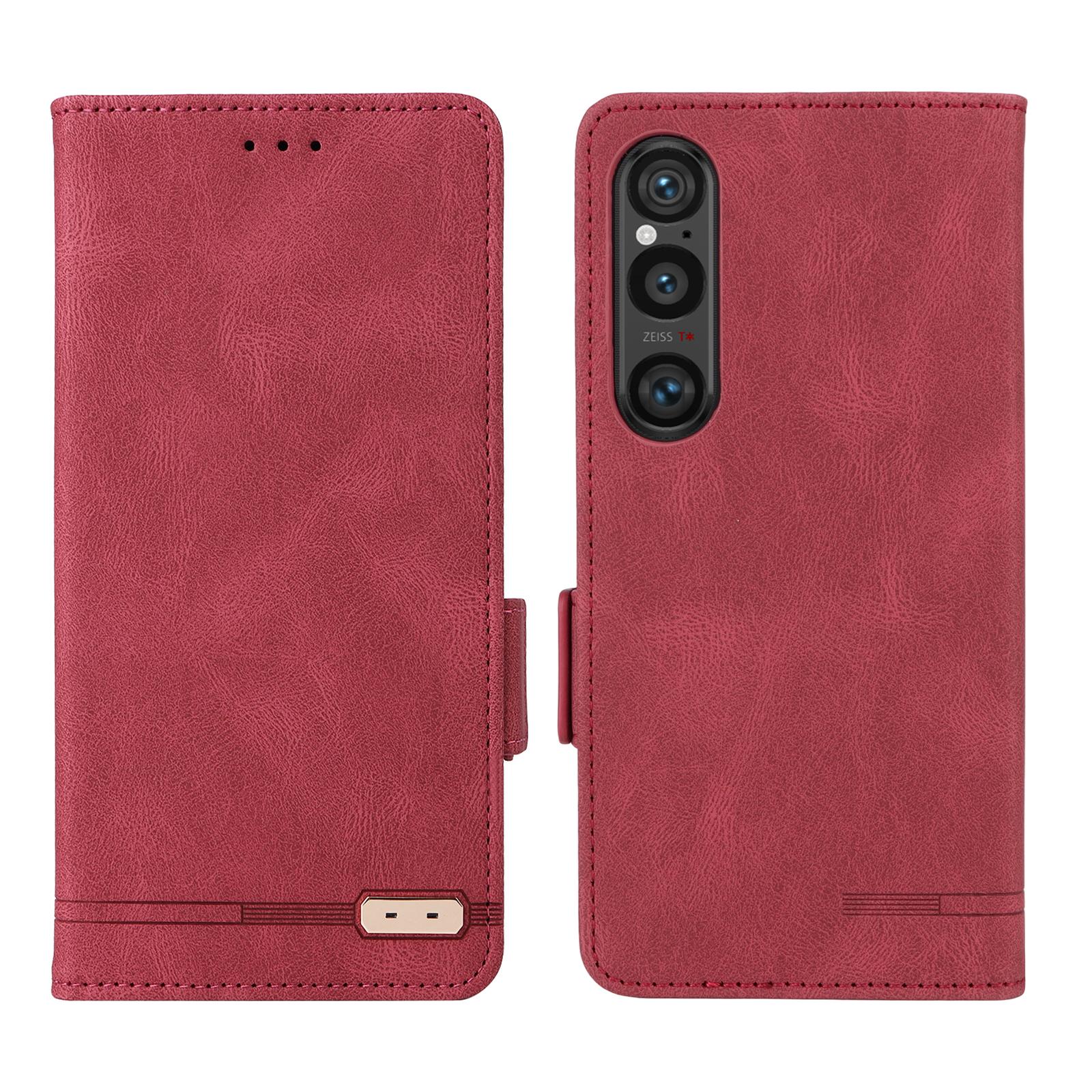 

For Sony Xperia 1 VII Case Leather Wallet Flip Phone Cover with Hardware Decor Rose