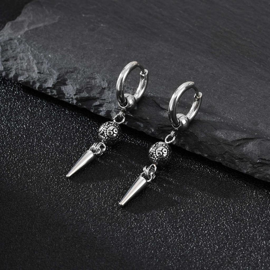 Vintage Fashion Punk Gothic Cone Pendant Earrings for Men, Stainless Steel Silver Color Drop Earrings, Retro Hip-hop Jewelry