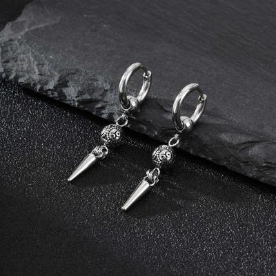 Vintage Mode Punk Gothic Kegel Anhänger Ohrringe für Männer, Edelstahl Silber Farbe Tropfen Ohrringe, Retro Hip-Hop Schmuck