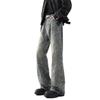 Retro Blue Jacquard Jeans Men's Spring and Autumn New Design Pants American High Street Vibe Straight Pants