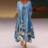 Women's Fashion Floral Print Long Sleeve Dress Ladies Round Neck Double Layer Maxi Dresses Casual Loose Dress Plus Size XS-5XL