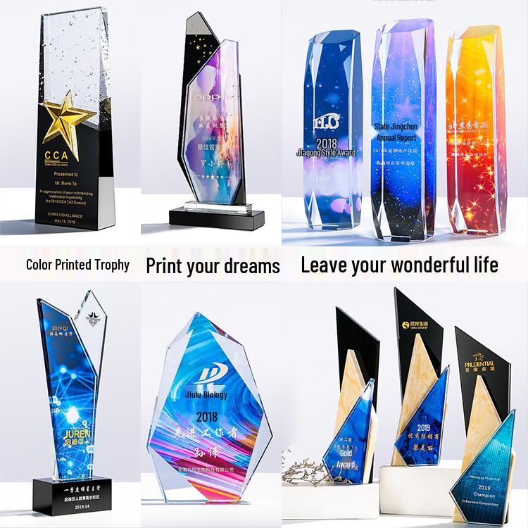 Custom Creative K9 Crystal Annual Meeting Award: Resin & Glass Trophy Small Slant Hexagon