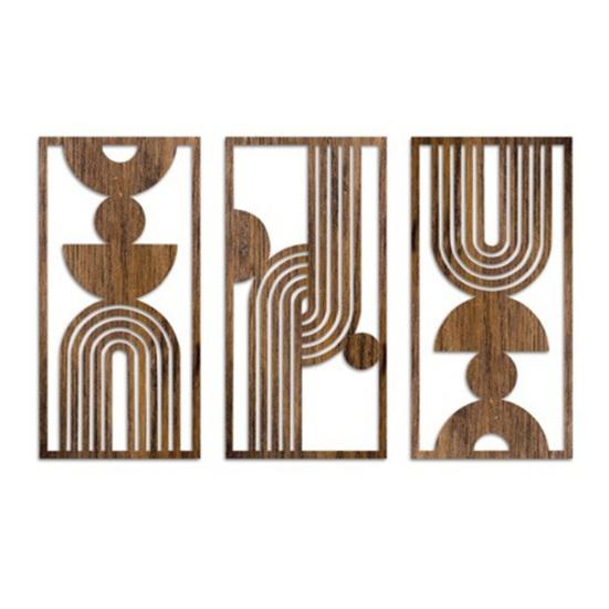 

Large Boho Wooden Wall Art Modern Hollow Panel Bohemian Wall Decor Minimalist Geometric Abstract Artwork for Dining Room Living Room Bedroom темно-коричневого кольору