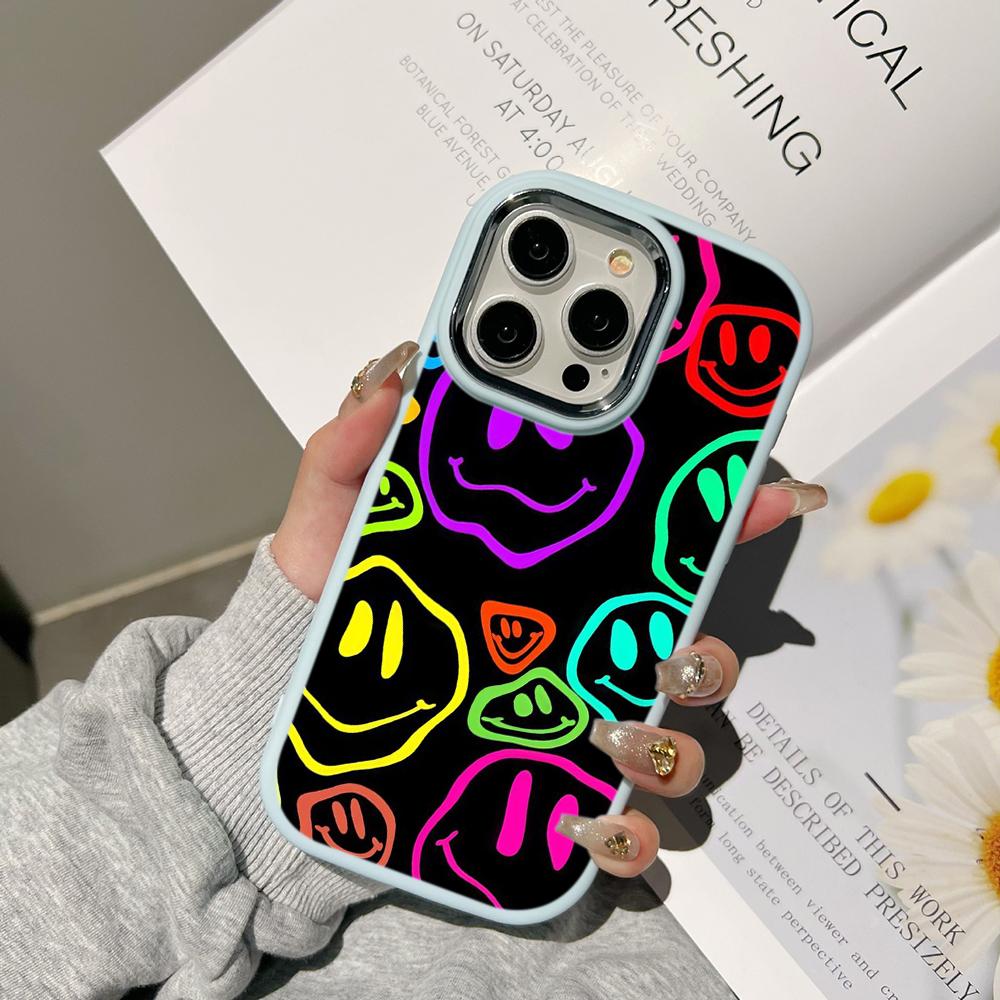 Ae88 Lovely Smiley Art Phone Cases for Samsung A13 A32 A53 A04e A54 S23 S24 Ultra Infinix Hot 40i Huawei P30 Pro Metal Camera Protective Back Cover