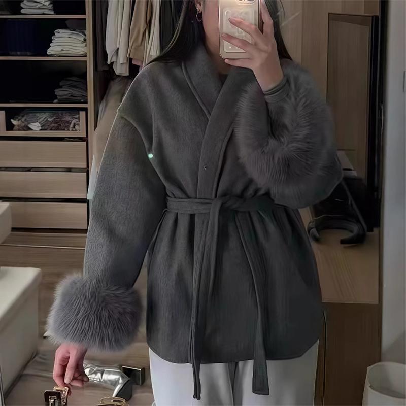 Lapel Tied Woolen Coat Women's Warm Comfortable Thick Cardigan Jacket Commute Retro Elegance Autumn/Winter 2025