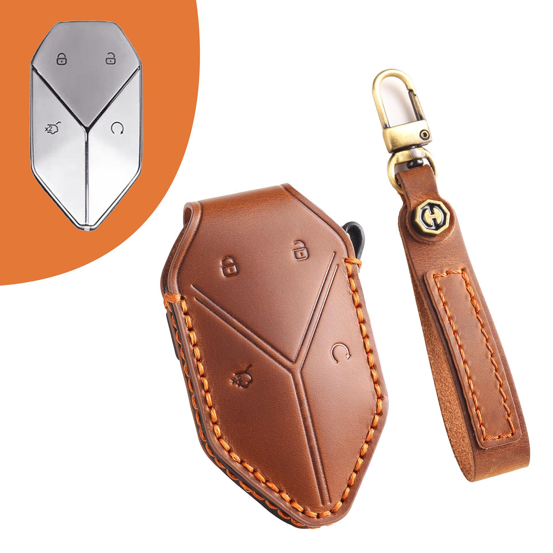 

Чехол для ключа из леопардовой коровьей кожи для моделей BYD: Leopard 5, 8, 3 - Полный защитный корпус коричневый