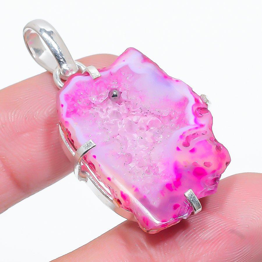 

Natural Pink Solar Quartz Gemstone 925 Sterling Silver Pendant 1.89 H9C04
