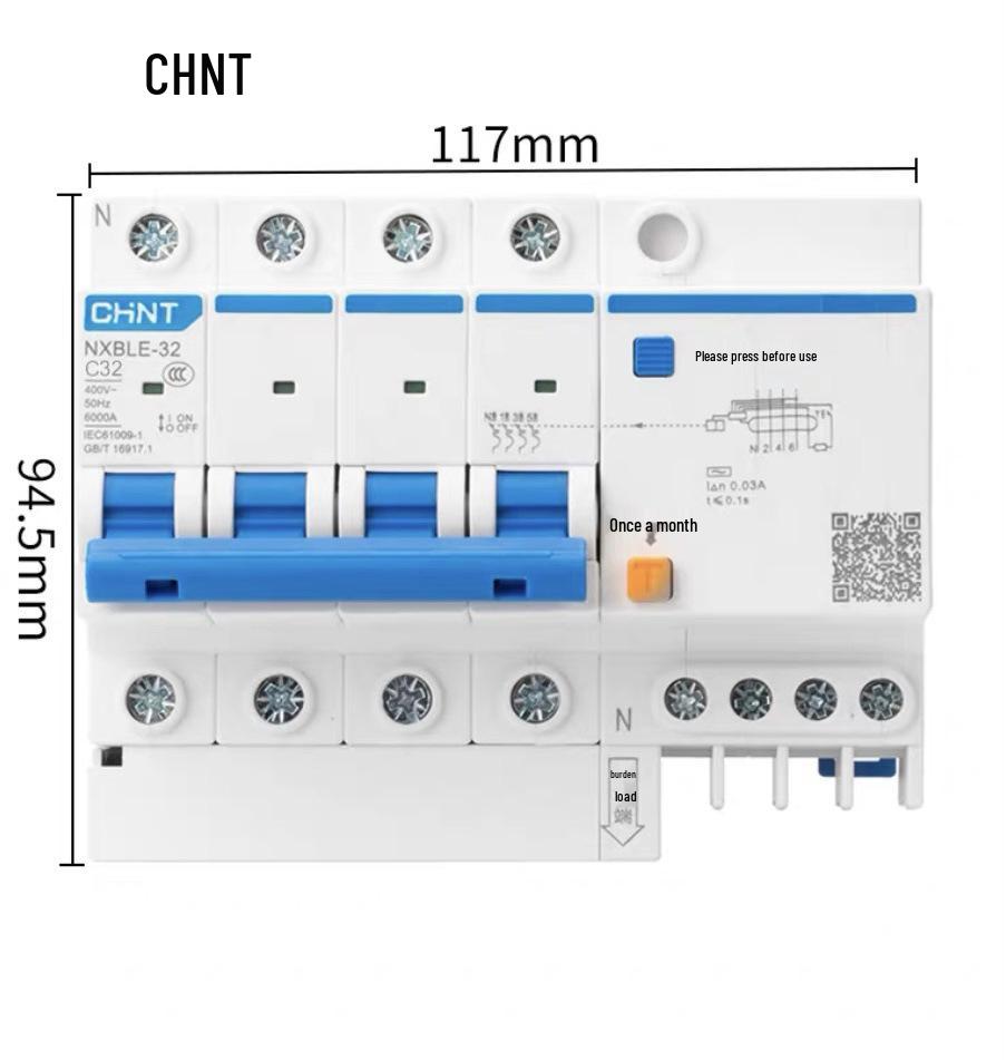 Chint 2P MCB Circuit Breaker with Air Switch, 220V RCD, 32A/63A, for Three-Phase Household Electrical Protection