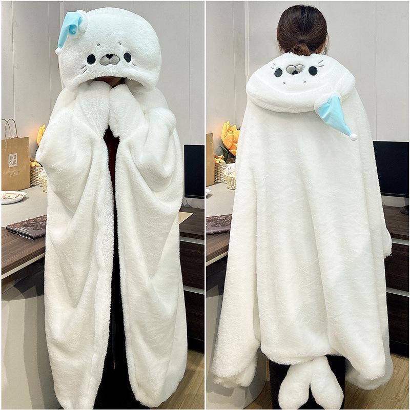 Adorable Seal Cape: Soft Hooded Cloak for Girls and Boys, Thick Winter Shawl for Dorm or Bedroom