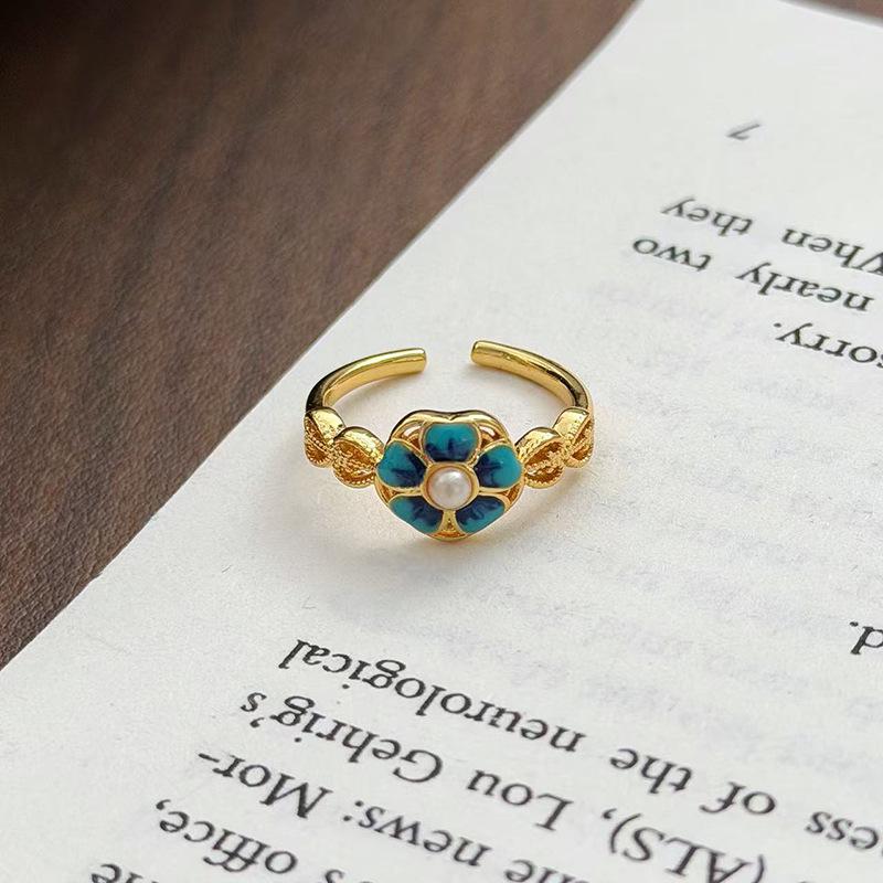 Retro Purple Diamond Colored Treasure Zircon Medieval Brushed Open Ring Gold Light Luxury High-End Niche Accessories Women