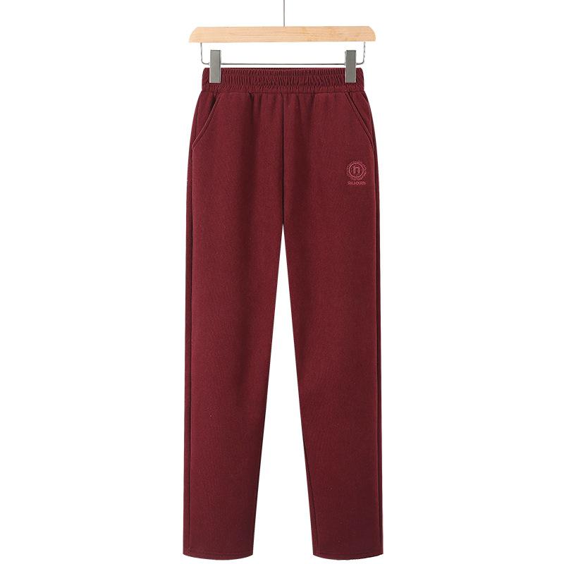 

Middle-aged Women s Elastic Waist Wool Blend Fleece-Lined Straight-Leg Trousers for Autumn/Winter 3XL [125-140 lbs] малиновий