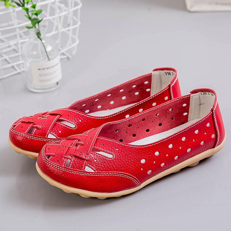 Women's Flats Loafers Leather Driving Shoes Moccasins Comfort Casual Slip On Summer Nurse Shoes for Mother Large Size