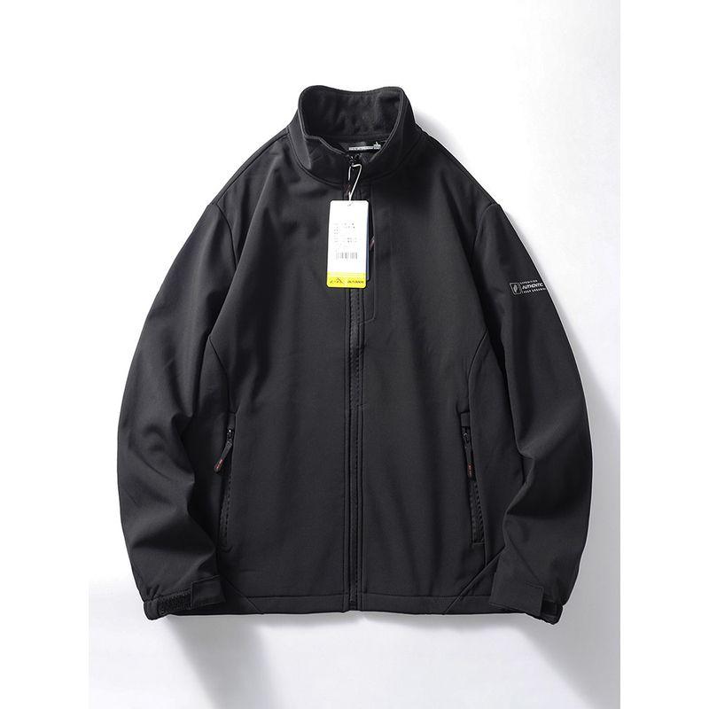Soft Shell Jacket Winter Fleece-lined Thick Windproof Outdoor Black 4XL.