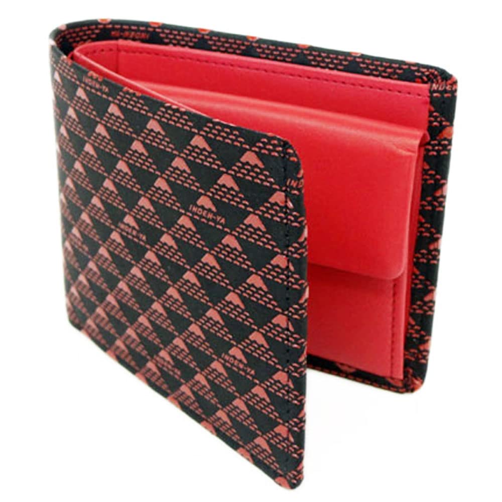 Inden Wallet 2803 Takane Black Deerskin x Red Lacquer Mount Fuji Pattern [Inden-ya] Bi-fold