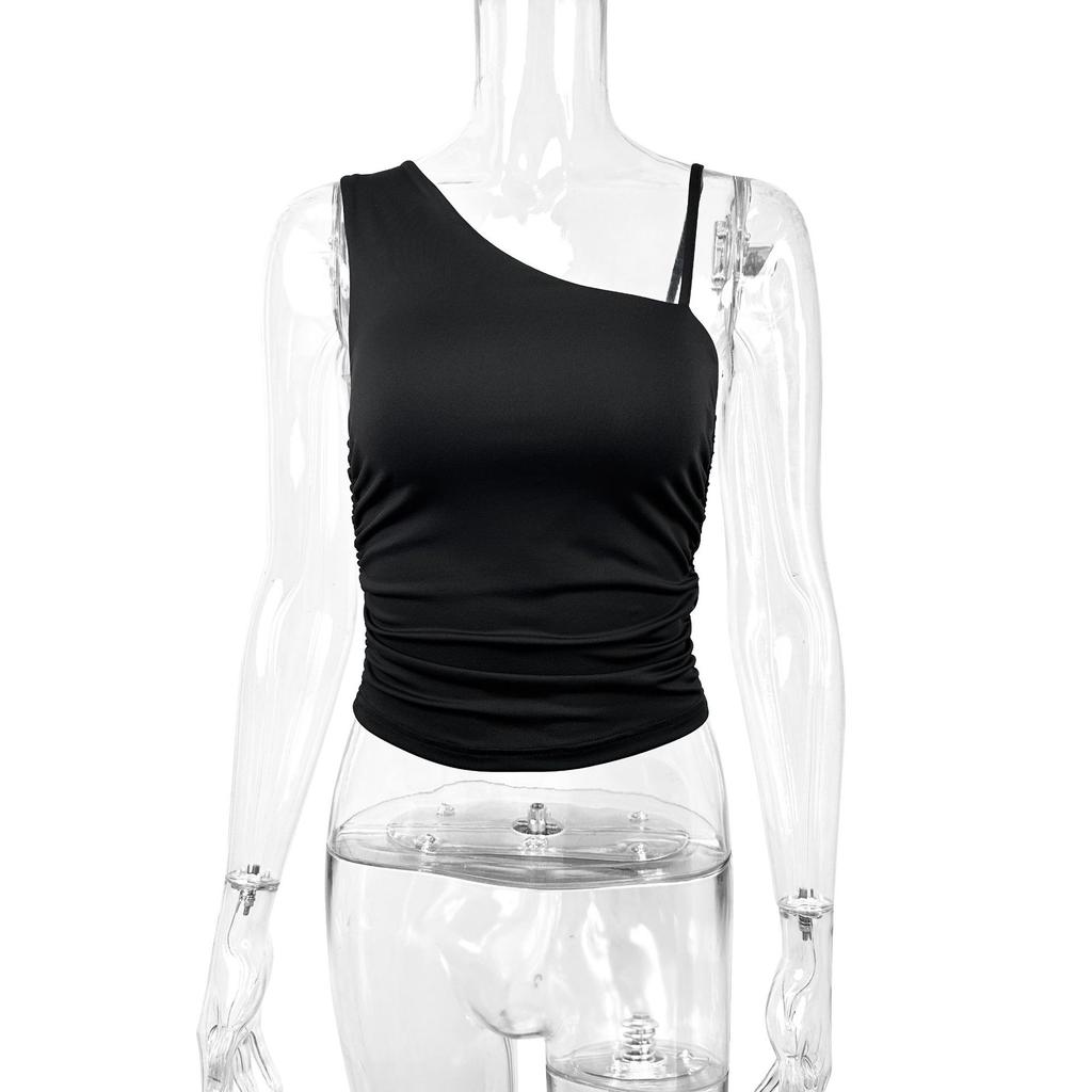 European and American summer sexy single shoulder suspender women's small top hot-selling slanted shoulder backless fashion short top
