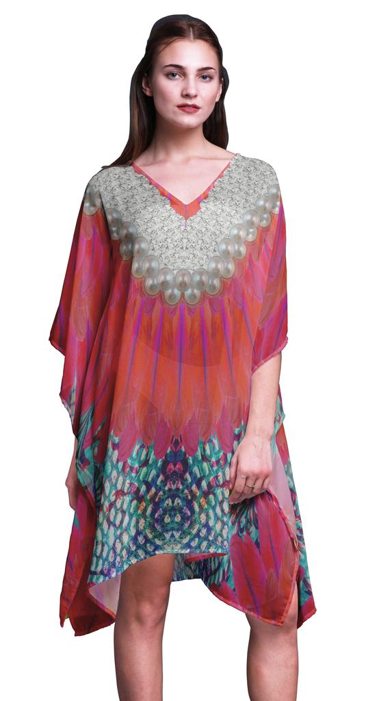 Phagun Short Caftan Midi Dress Beach Swimwear Cover Up Womens Kaftan-4X-5X