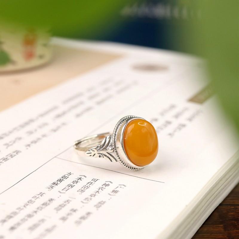 Adjustable Vintage Butterfly Motif Oval Resin Ring Women Men Boho Ethnic Style Copper Jewelry