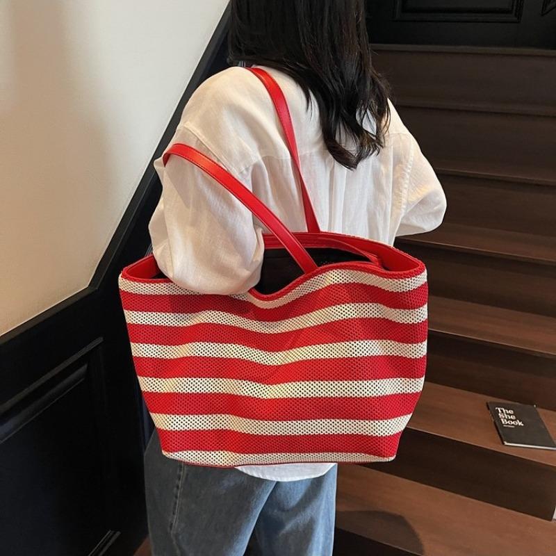 Striped Knitted Woven Bag Women's Large-capacity New Summer Versatile Shoulder Bag Commuter Tote Bag