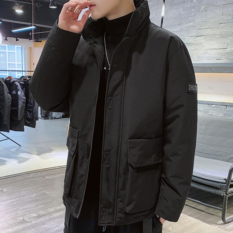 

Men s down jacket warm jacket fall and winter stand-up collar trend versatile solid color boys jacket large size M