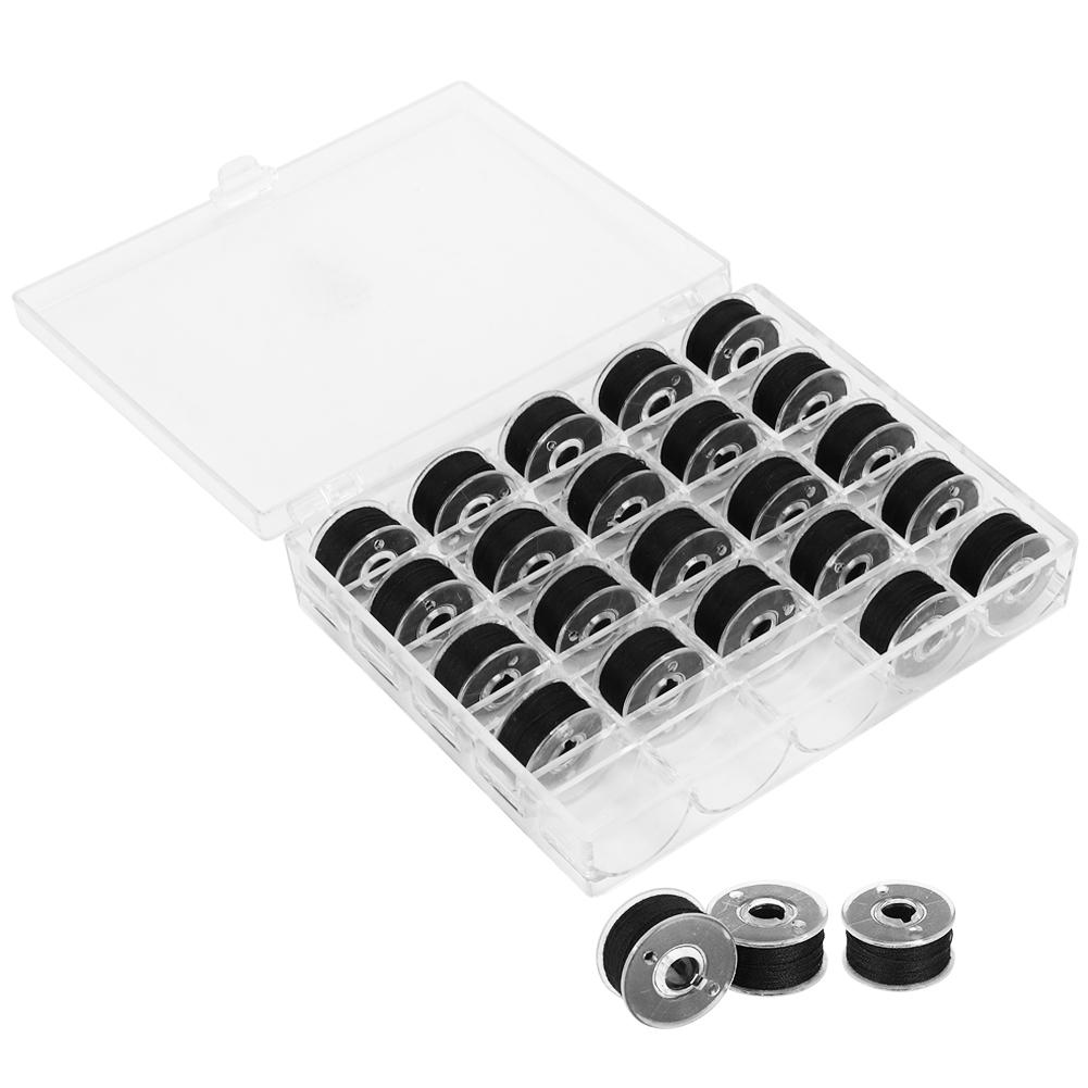 25Pcs Bobbin Set Black with Threads Case Boxed Pre‑Wound Bobbins Sewing Accessories
