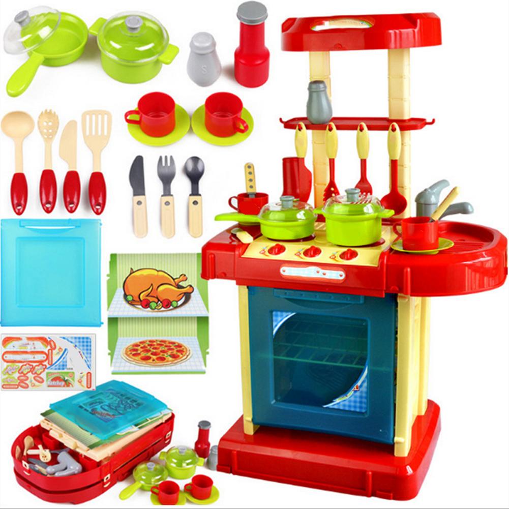 Simulation Kitchen Toy Set Children Cooking Tableware Toys with Light Sound Effect