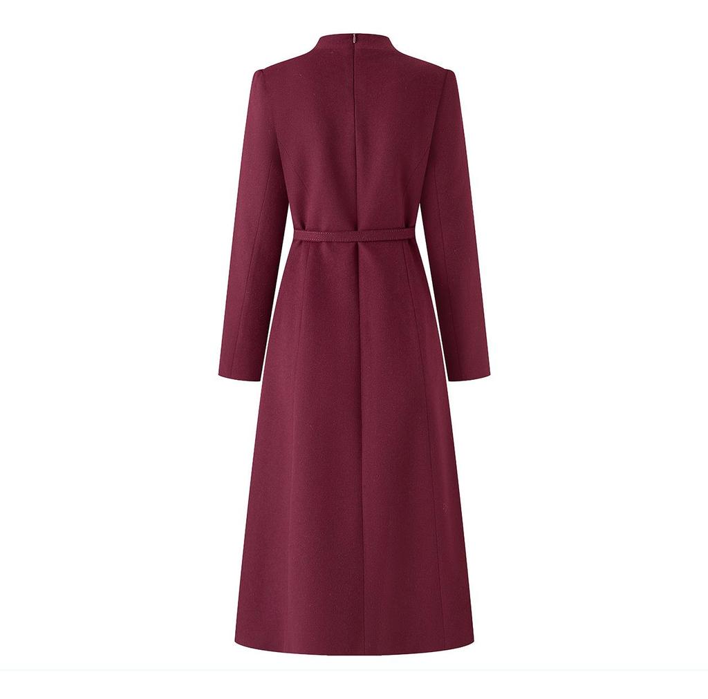 Elegant Woolen Skirted Dress with Waist-Cinch for Autumn/Winter