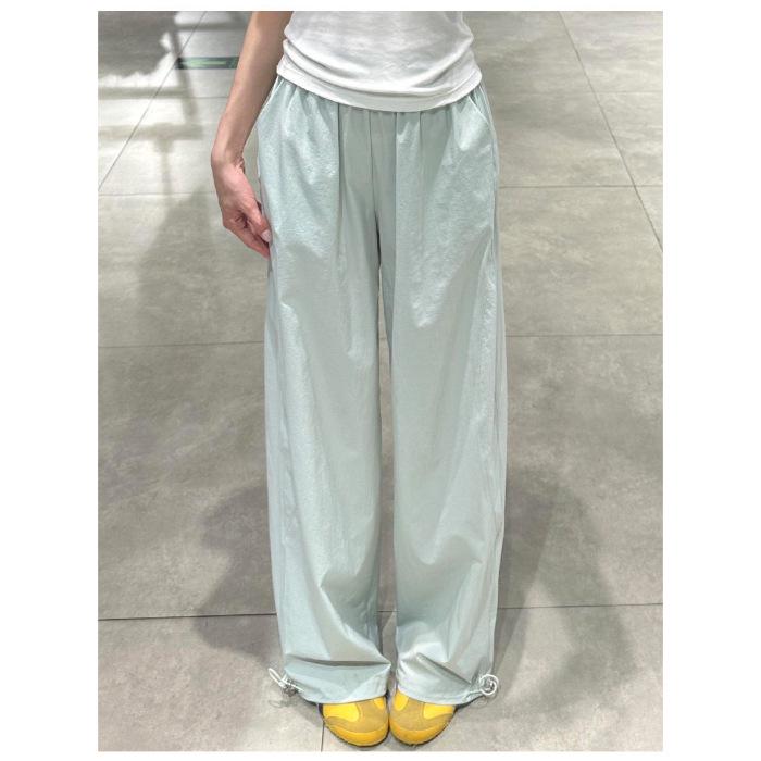 

High-Waisted Quick-Dry Cargo Pants with Ankle Drawstring - Casual, Thin, Wide-Leg Design Mint Green (Regular Length)