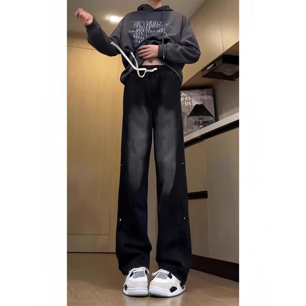 Hong Kong Trendy Men's New Personalized Letter Jeans Hip Hop Ins Trendy High Street Trendy Ruffian Handsome Trousers