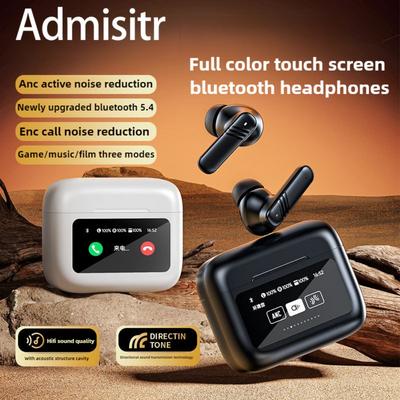 ANC+ENC Dual Noise-cancelling Bluetooth Headphones Color Screen Touch Wireless Headphones