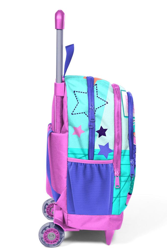 Coral High Kids Tyrkysově Růžový Zmrzlinový tříkomorový školní batoh na vozík se vzorem kočky 23951