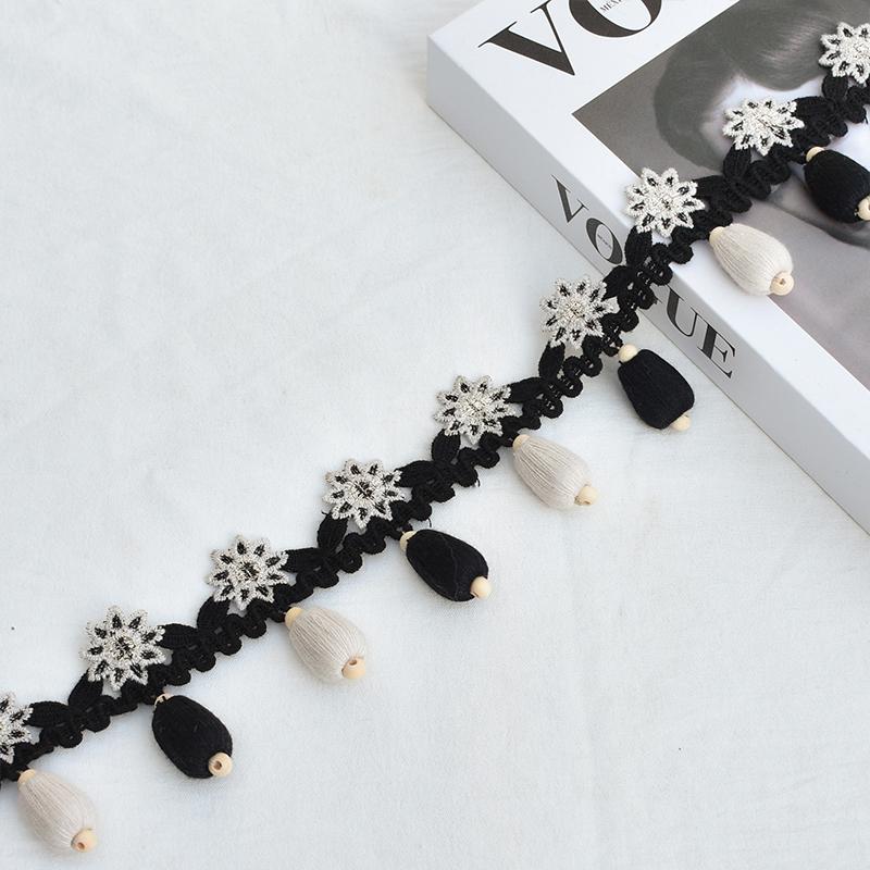 1m Träpärlor Blommigt Sömnadsspets Tofsspetskant Klädsel Gardiner DIY Syhantverk DIY Dekorationsmaterial Spetstillbehör