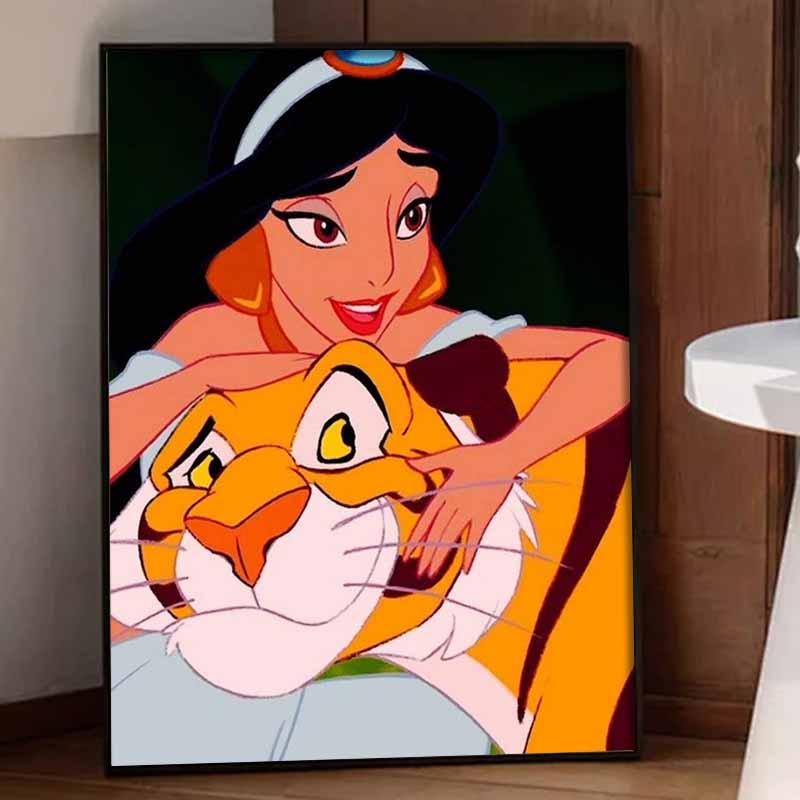 Disney Diamond Painting Kit Jasmine & Rajah 5D DIY, suitable for beginners and craft lovers, interior space decoration
