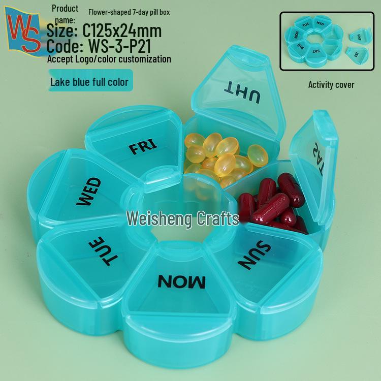 Colorful 7-Day Round Travel Pill Box with 7 Compartments - Weekly Medicine Dispenser