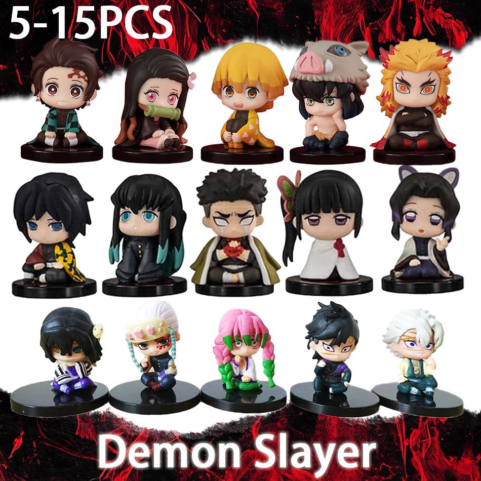 Q Posket Demon Slayer Figure Mini Figurine 5Pcs 15Pcs Sets Kimetsu No Yaiba Tiny PVC Dolls Desktop Decoration Playthings