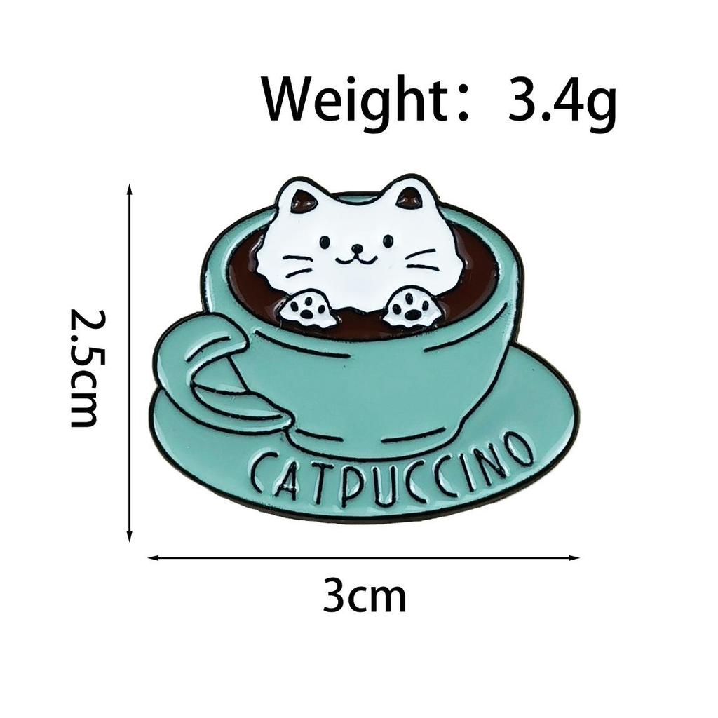 Personalized Cute Cartoon Cat Coffee Brooch - Metal Badge Clothing Accessory