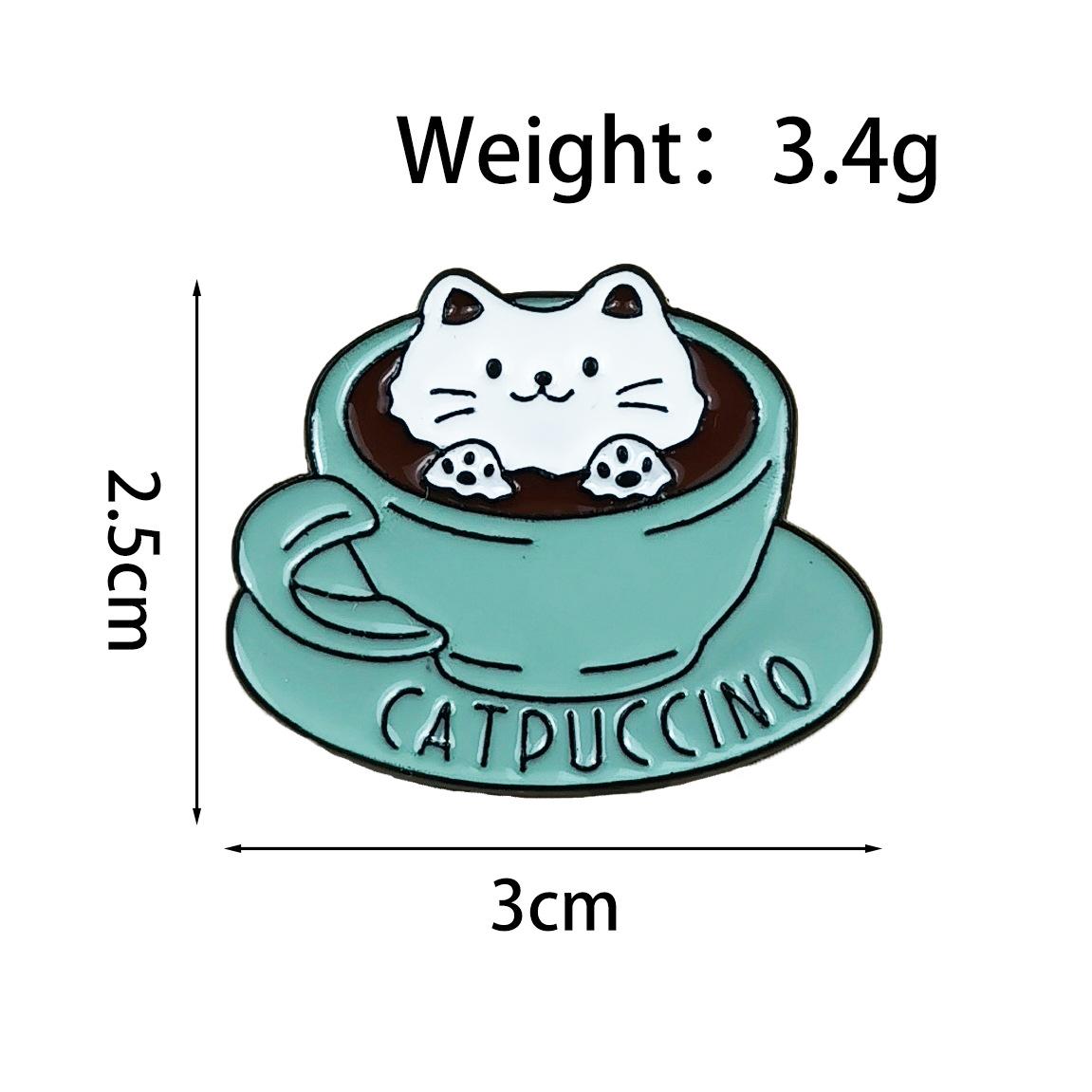 Personalized Cute Cartoon Cat Coffee Brooch - Metal Badge Clothing Accessory