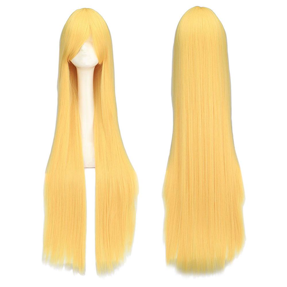 Professionelle lange gerade Cosplay Perücke Schwarz Lila Schwarz Rot Rosa Blau Dunkelbraun 100 cm Kunsthaarperücken