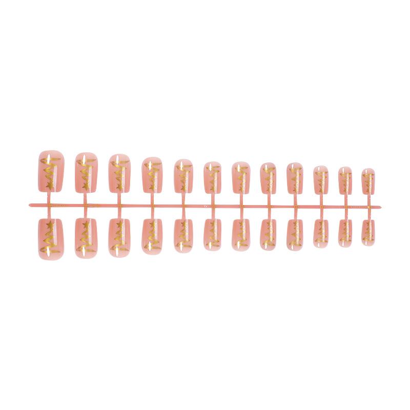 

24-Piece Nude Christmas Wearable Nails with Metal Line Design