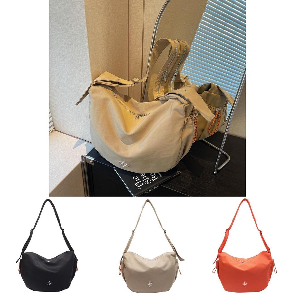 Urban Minimalist Nylon Crossbody Bag With Zipper Pockets For Daily Use