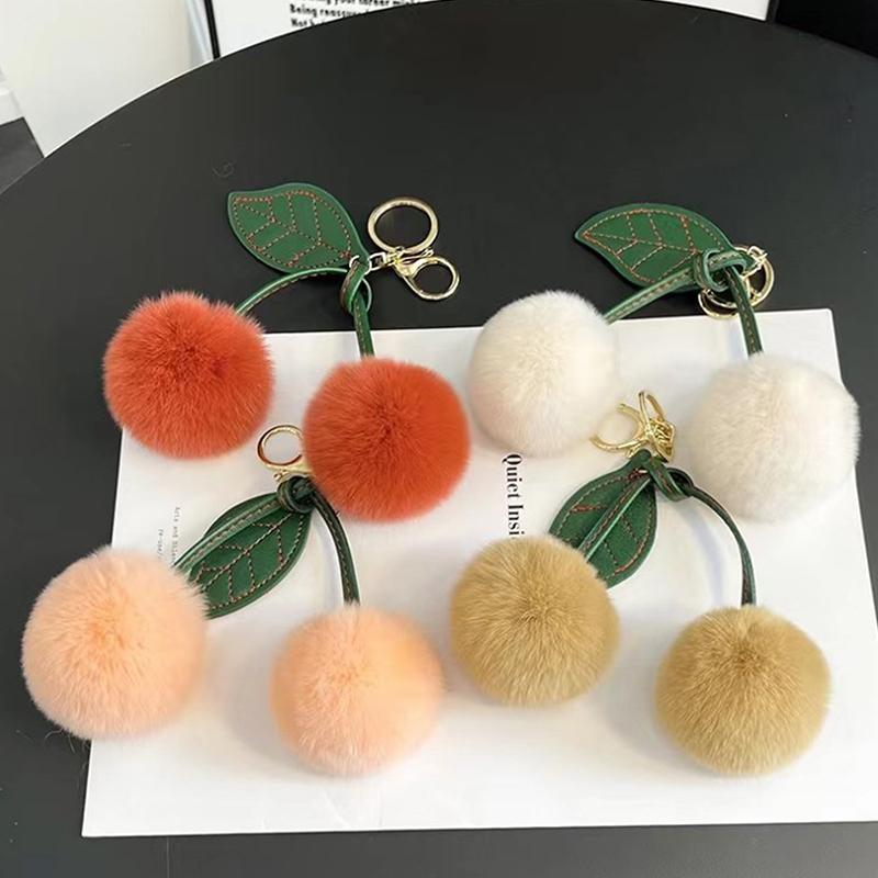 Otter Rabbit Hair Cherry Multi-Color Car Keychain Pendant Cute Pompom Doll Doll Bag Bag Hanging Key Chains For Women Gift