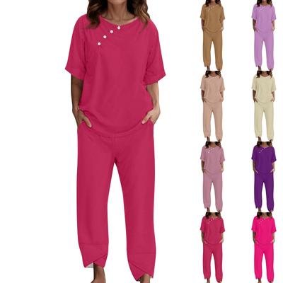 Damen Freizeitanzug Pyjama Lockere Kurzarmhose Zweiteilige Heimkleidung
