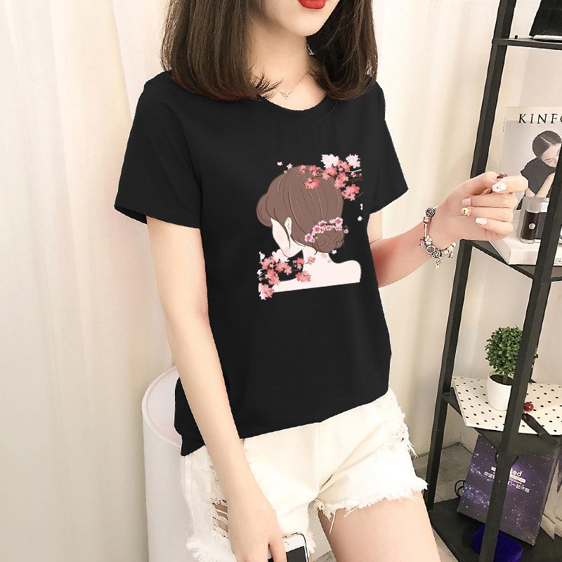 GMXIA Short Sleeve T-shirt Women Loose Ins Women's Crewneck Base Shirt