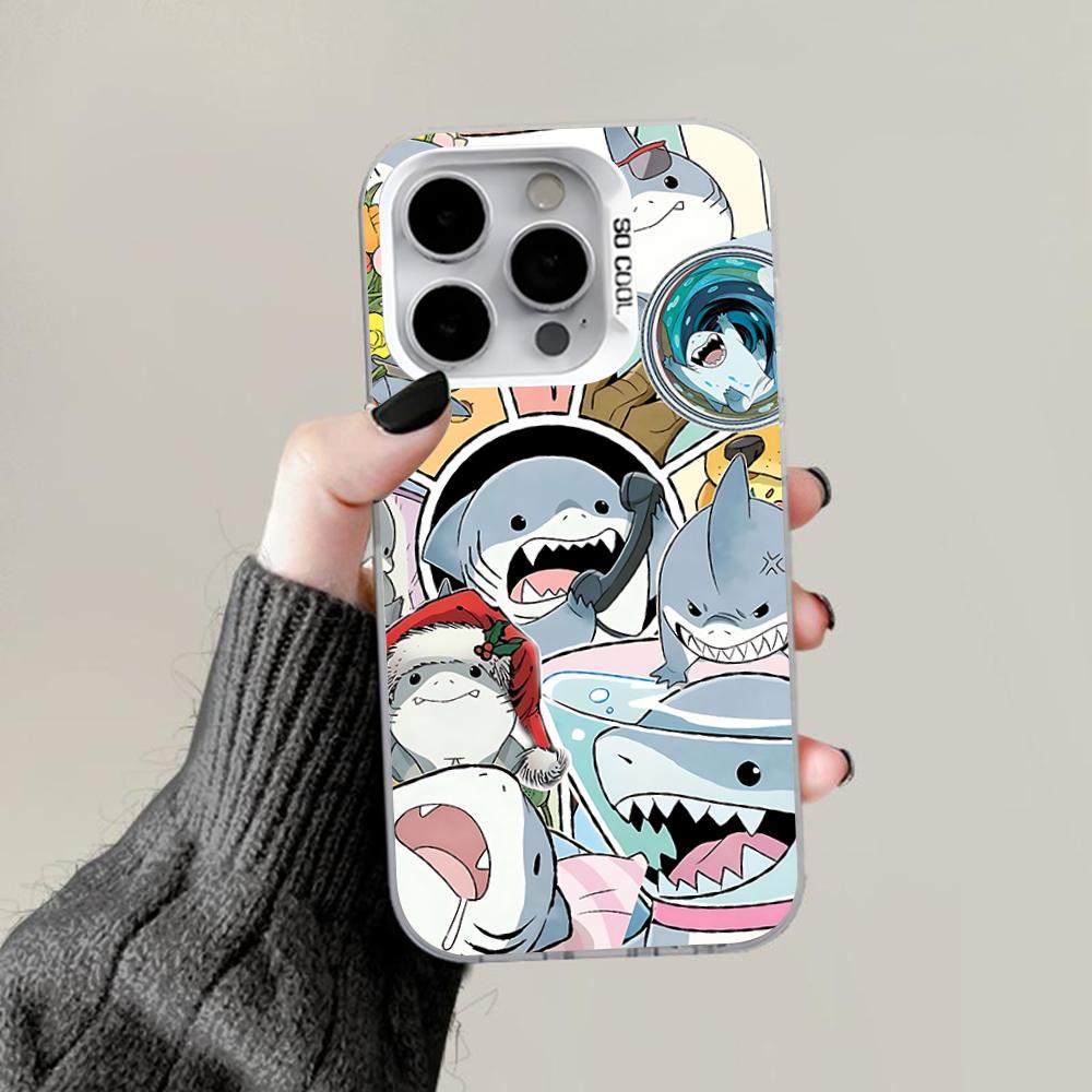 Cute Cartoon Blue Shark Phone Case For iPhone 16,15,14,13,12,11,Pro,Max,Plus,Mini,XS,SE Anti Fall Gray White Matte Hard Bumper