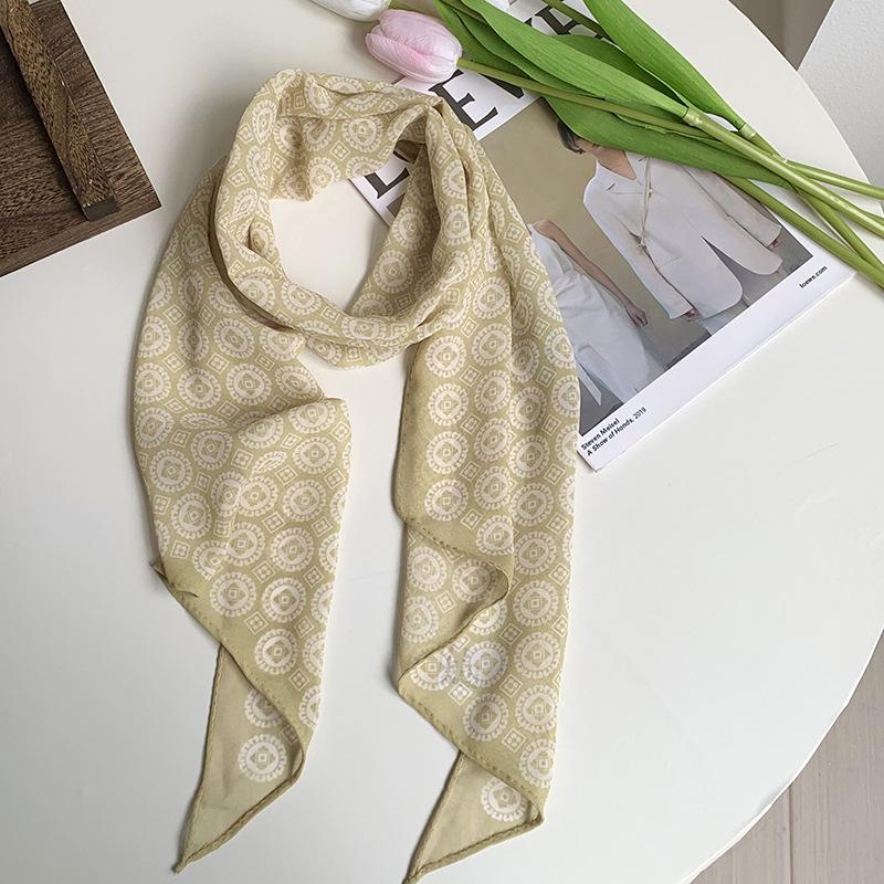 Silk scarf, long strip, high-end feeling, fresh and soft, literary and decorative scarf, scarf, versatile headscarf, headband, silk scarf, waist tie.
