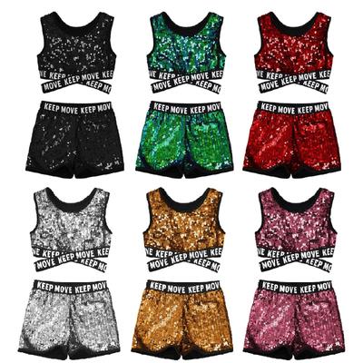 2 pièces enfants filles Tankini tenue de danse paillettes scintillantes bretelles croisées débardeur avec ensemble short et haut