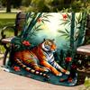1pc Tiger Bamboo Flowers Throw Blanket Polyester Fiber, Lightweight Flannel, Soft & Warm, All Season Use for Outdoor, Camping Digital Print