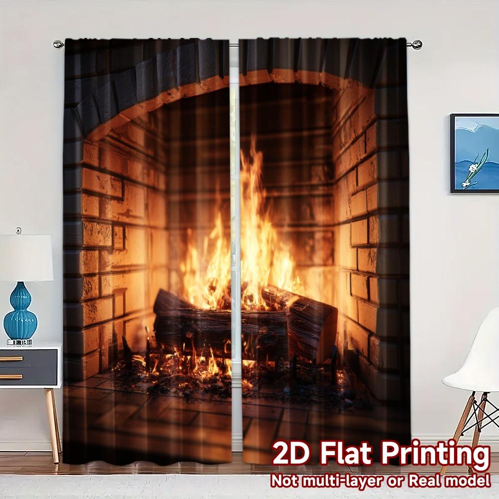 

Set Of 2 Flat Printing Curtains Without Rod Cozy Hearth Chic Window Treatment Versatile Durable Polyester Curtain W100*H70(CM)-Rod Pocket&2PCS