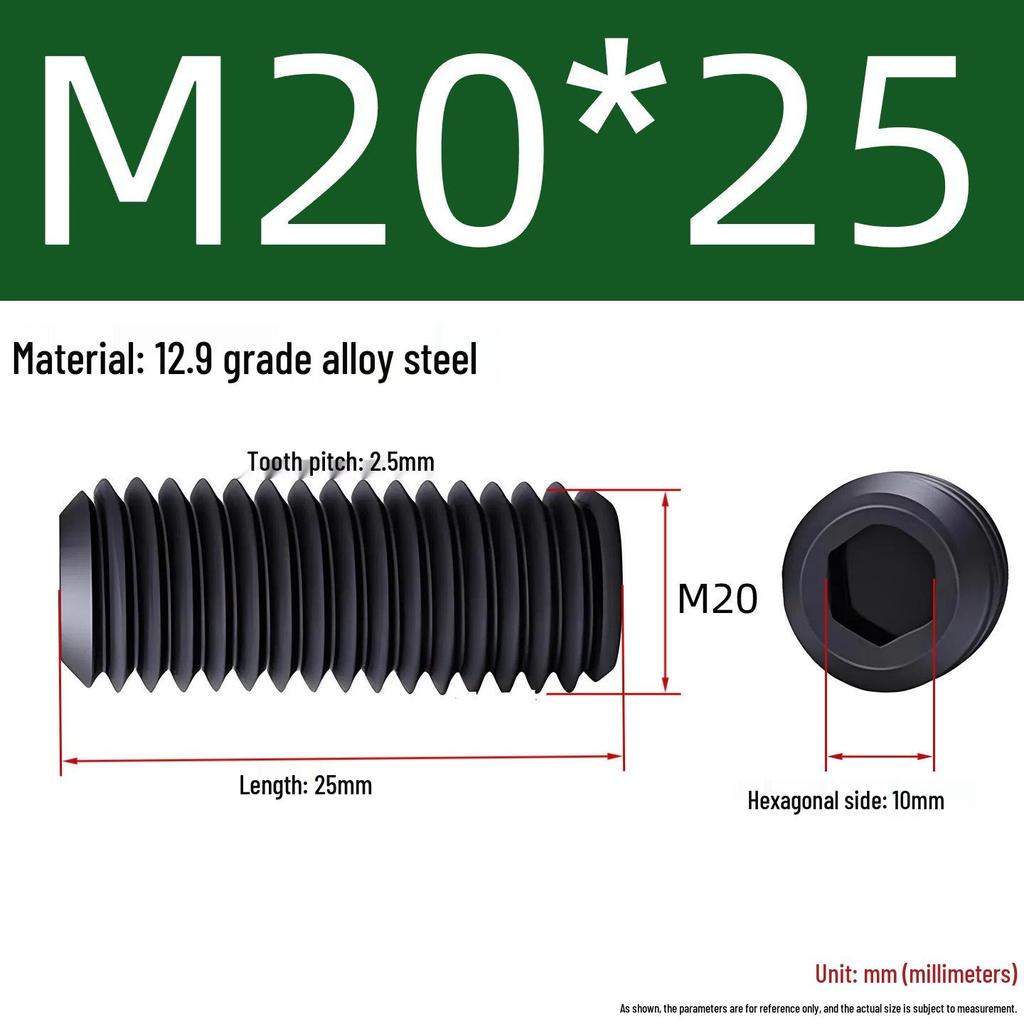 Grade 12.9 Hex Socket Headless Set Screw (M3-M16)