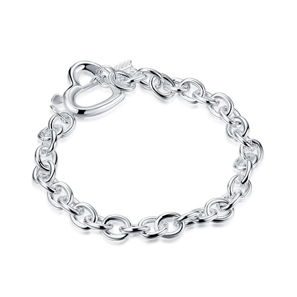 

Elegant Silver Arrow Through Heart Bracelet Romantic Valentine Gift for Her Fashion Jewelry
