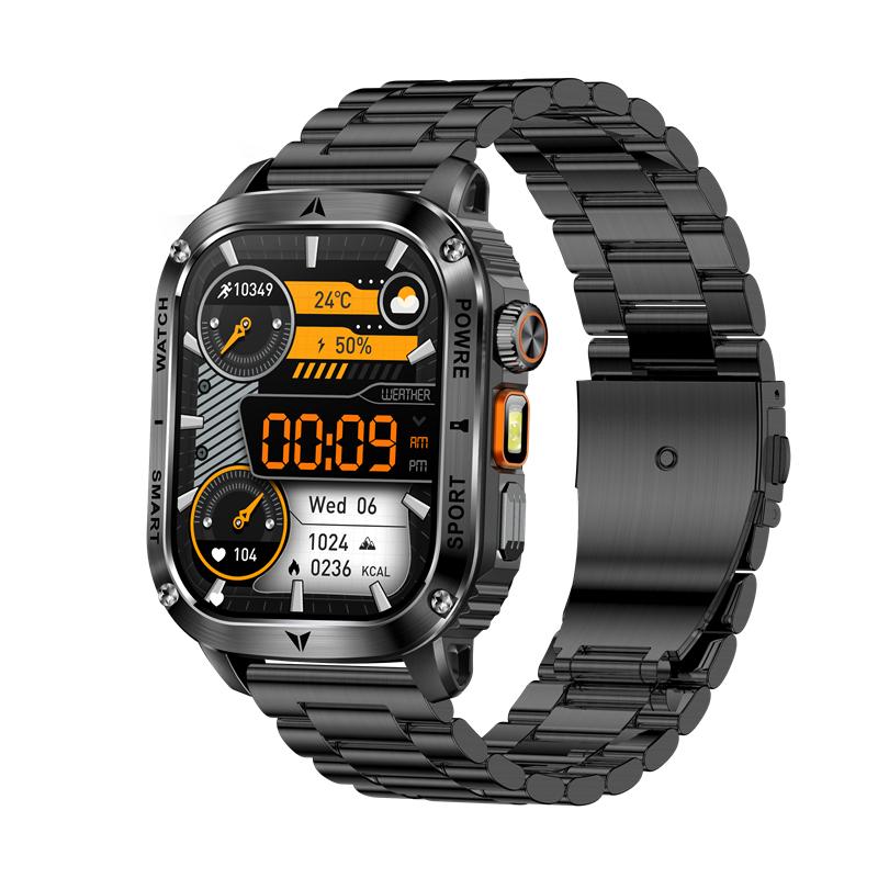 AK80 Smart Watch 2.01inch Large Screen LED Flashlight BT Calling Men Outdoor Sports Fitness Tracker Health Monitoring Smartwatch